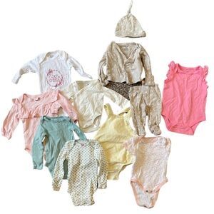 Bundle of 11 piece mixed brand pastel/neutral onesies 0-3 months